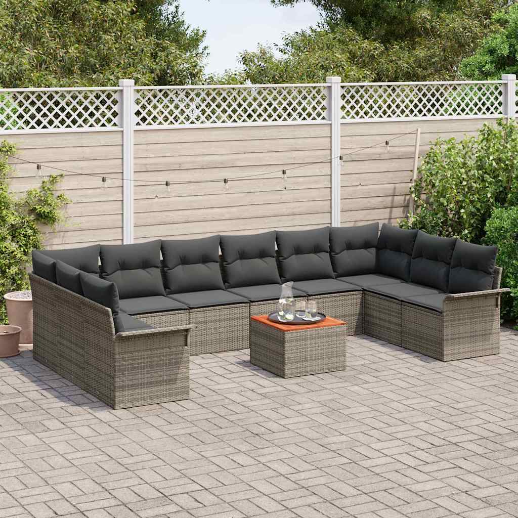 Tuinbankenset 11 st 10-Aantal zitplaatsen Grijs poly rattan