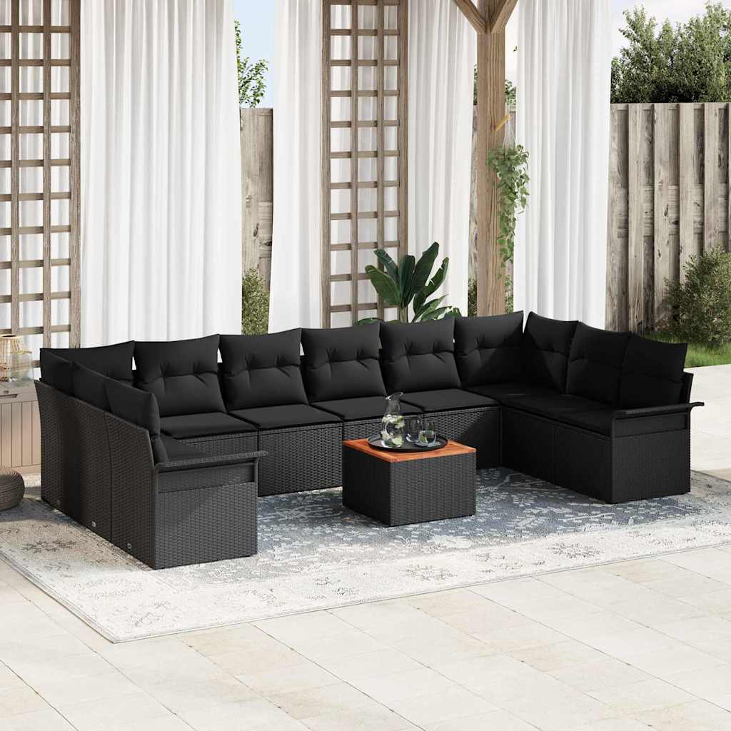 Tuinbankenset 11 st 10-Aantal zitplaatsen Zwart poly rattan
