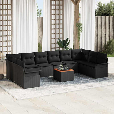 Tuinbankenset 11 st 10-Aantal zitplaatsen Zwart poly rattan
