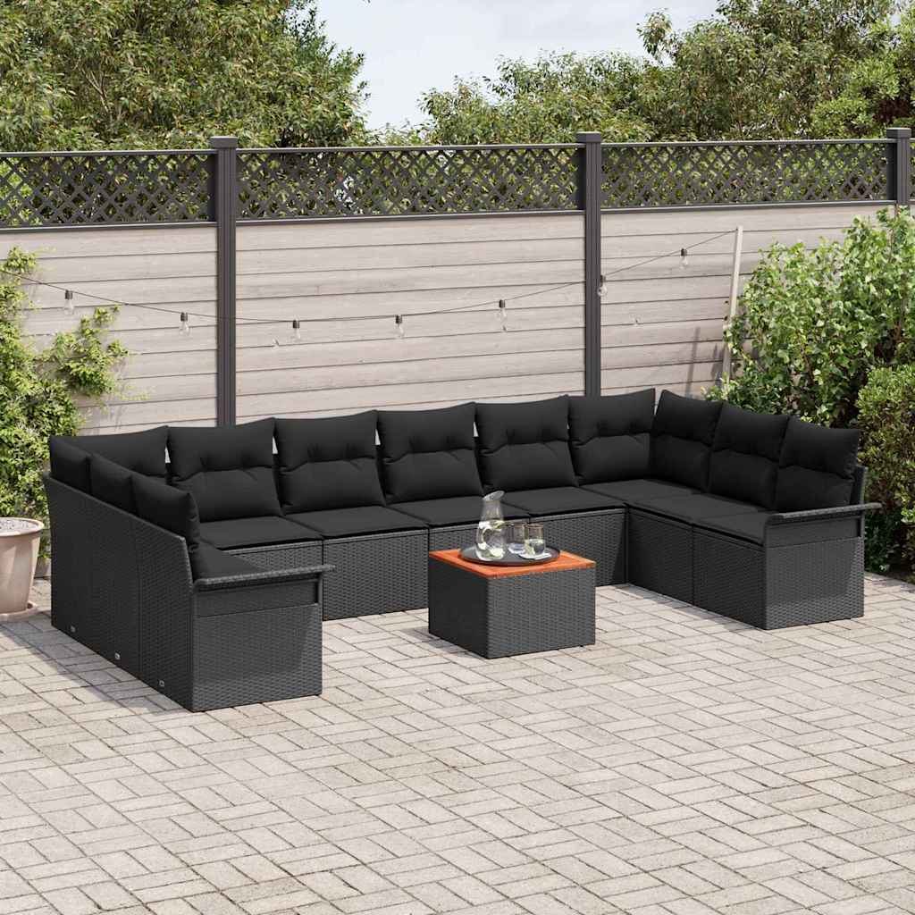 Tuinbankenset 11 st 10-Aantal zitplaatsen Zwart poly rattan