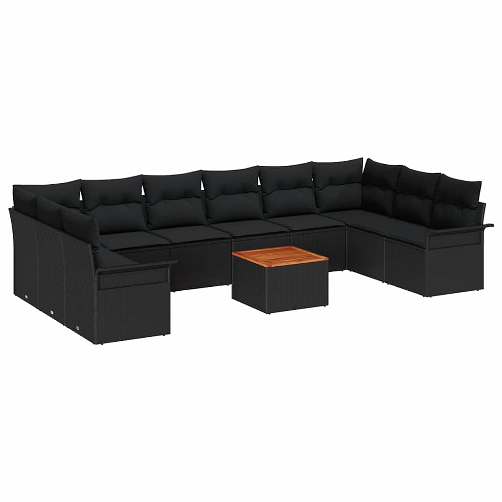 Tuinbankenset 11 st 10-Aantal zitplaatsen Zwart poly rattan