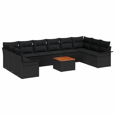 Tuinbankenset 11 st 10-Aantal zitplaatsen Zwart poly rattan
