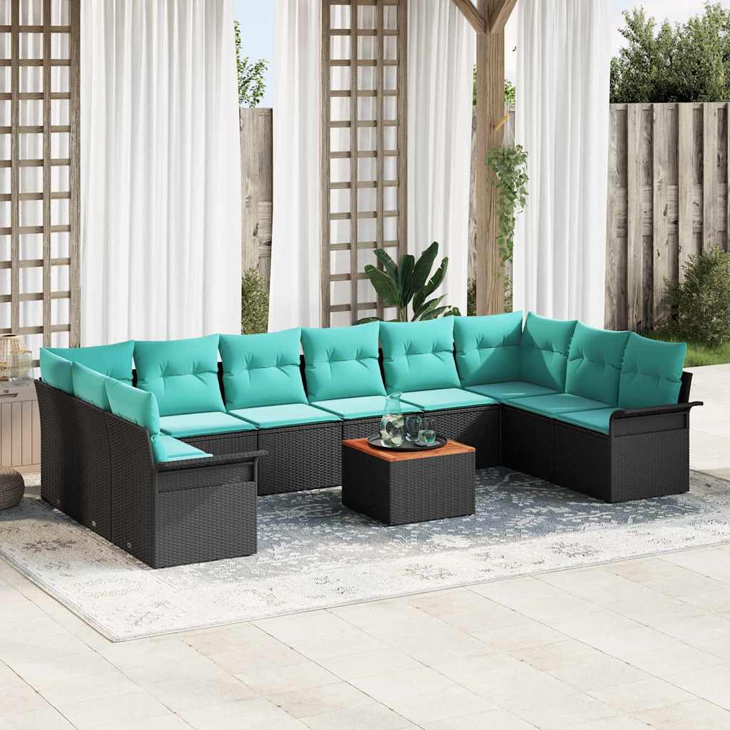 Tuinbankenset 11 st 10-Aantal zitplaatsen Zwart en Turquoise