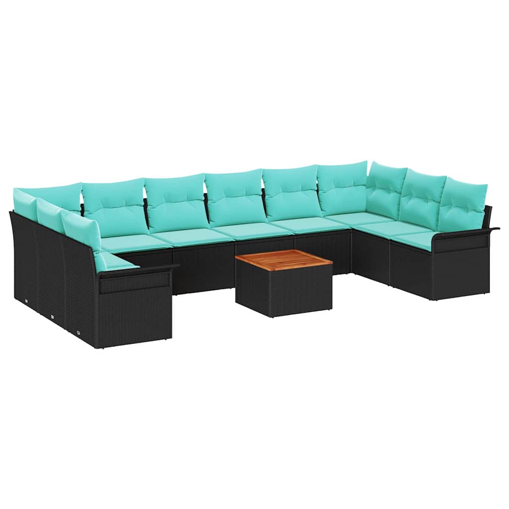 Tuinbankenset 11 st 10-Aantal zitplaatsen Zwart en Turquoise