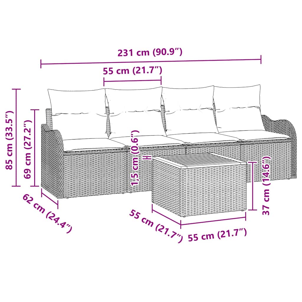 Tuinbankenset 5 st 4-Aantal zitplaatsen Zwart en Crème