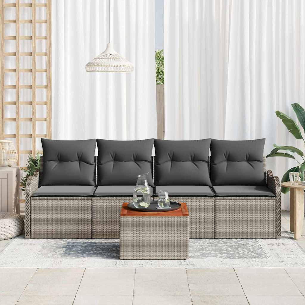 Tuinbankenset 5 st 4-Aantal zitplaatsen Grijs poly rattan