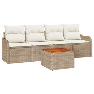 Tuinbankenset met opslag 5 pcs Beige en Crème poly rattan