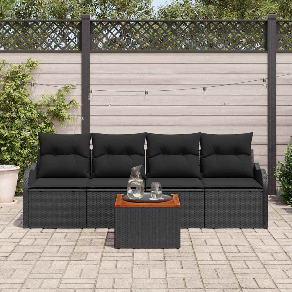 Tuinbankenset 5 st 4-Aantal zitplaatsen Zwart poly rattan