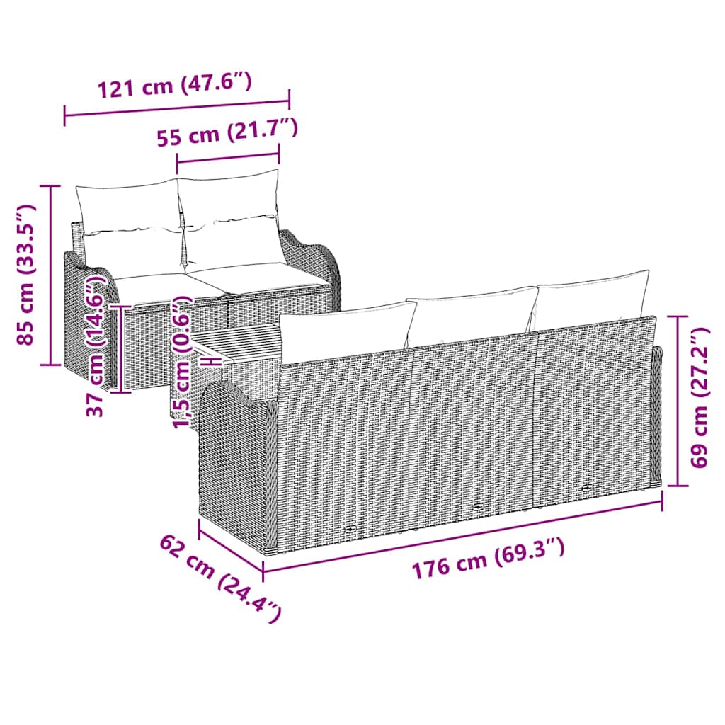 Tuinbankenset 6 st 5-Aantal zitplaatsen Grijs poly rattan