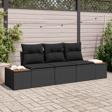 Tuin Sofa Set 3 st 3-Aantal zitplaatsen Zwart Poly riet