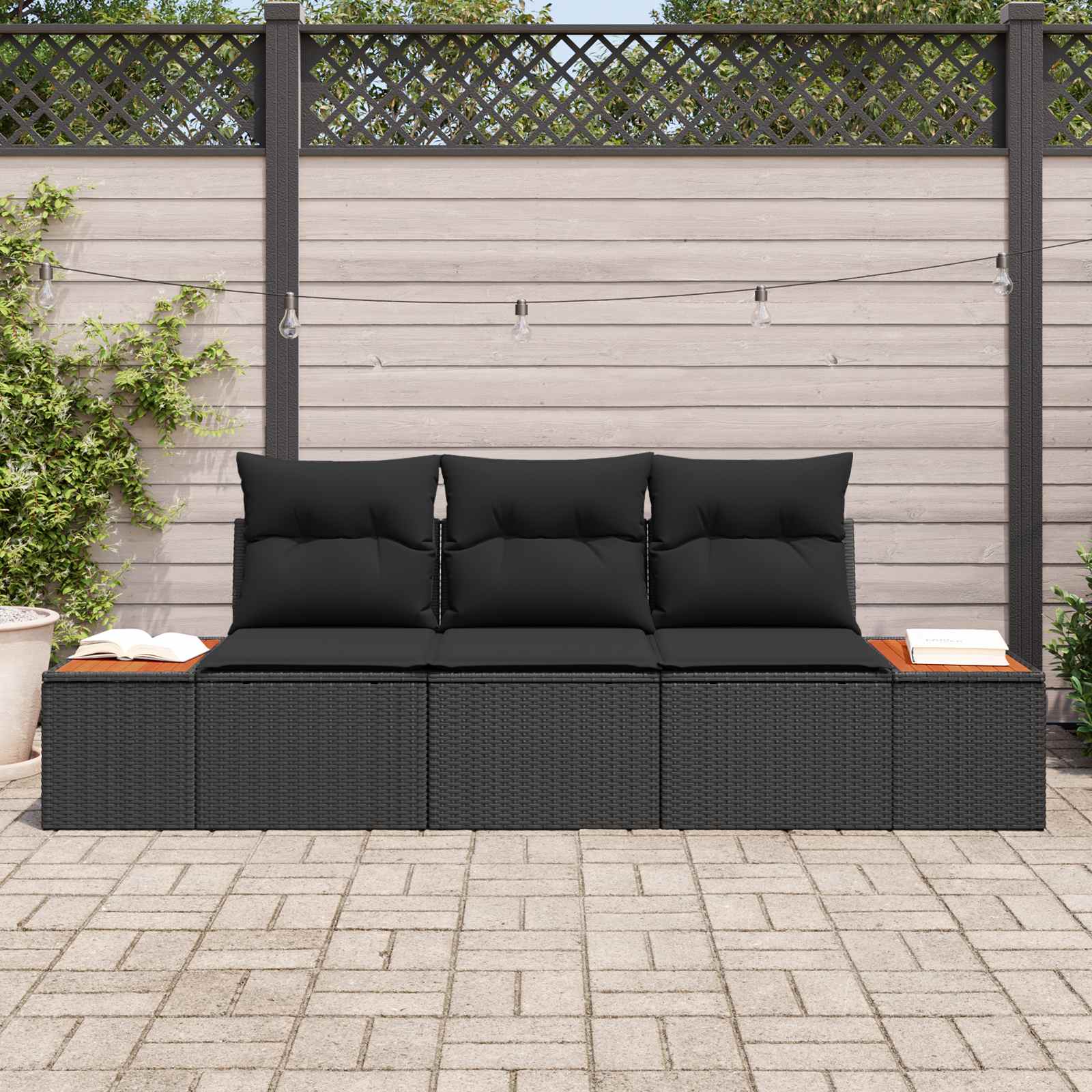 Tuin Sofa Set 3 st 3-Aantal zitplaatsen Zwart Poly riet