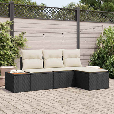 Tuin Sofa Set 4 st Zwart en Crème Poly Rattan