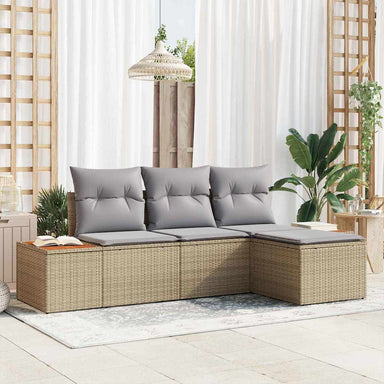 Tuin Sofa Set 4 st Beige en Licht Grijs Poly Rattan