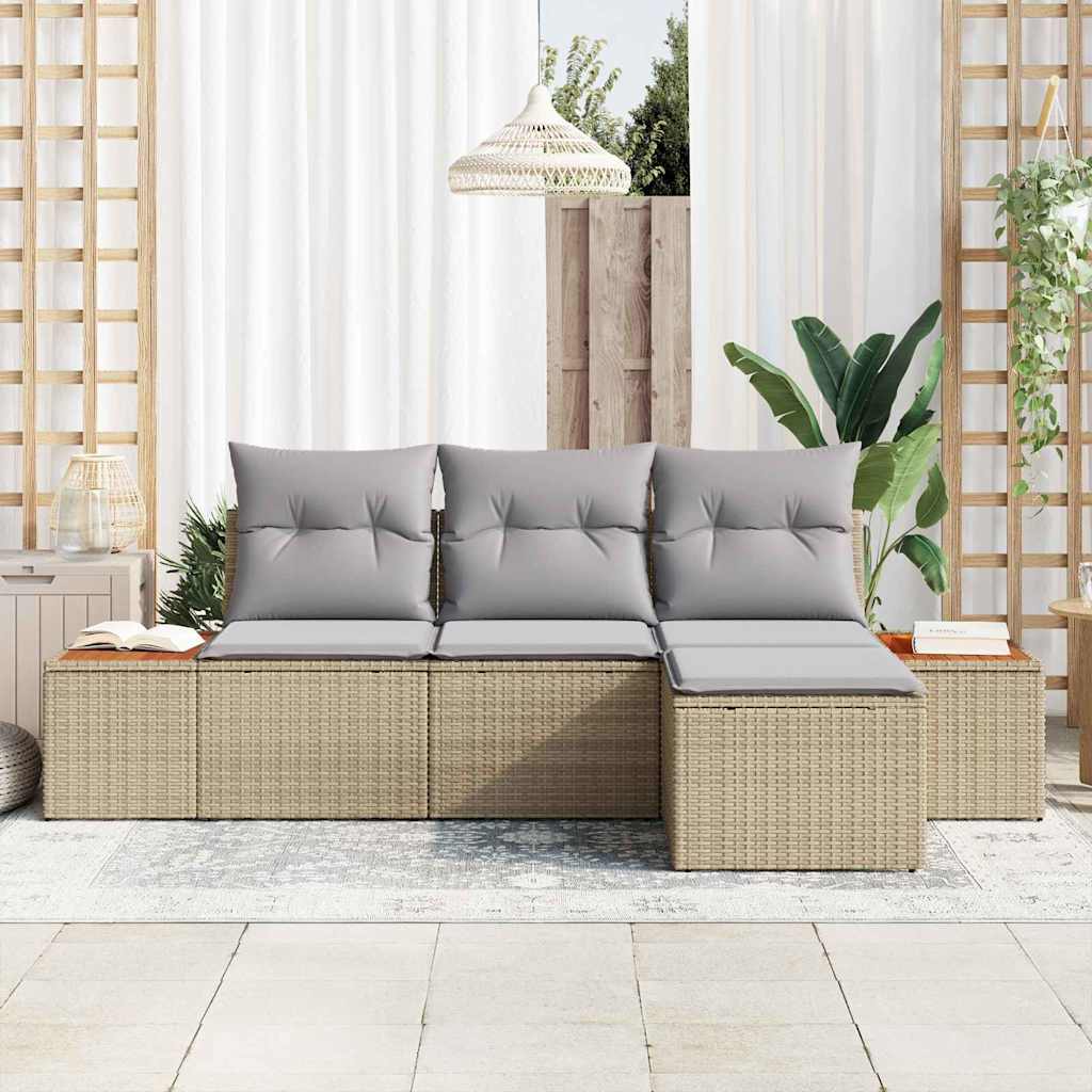 Tuin Sofa Set 4 st Beige en Licht Grijs Poly Rattan