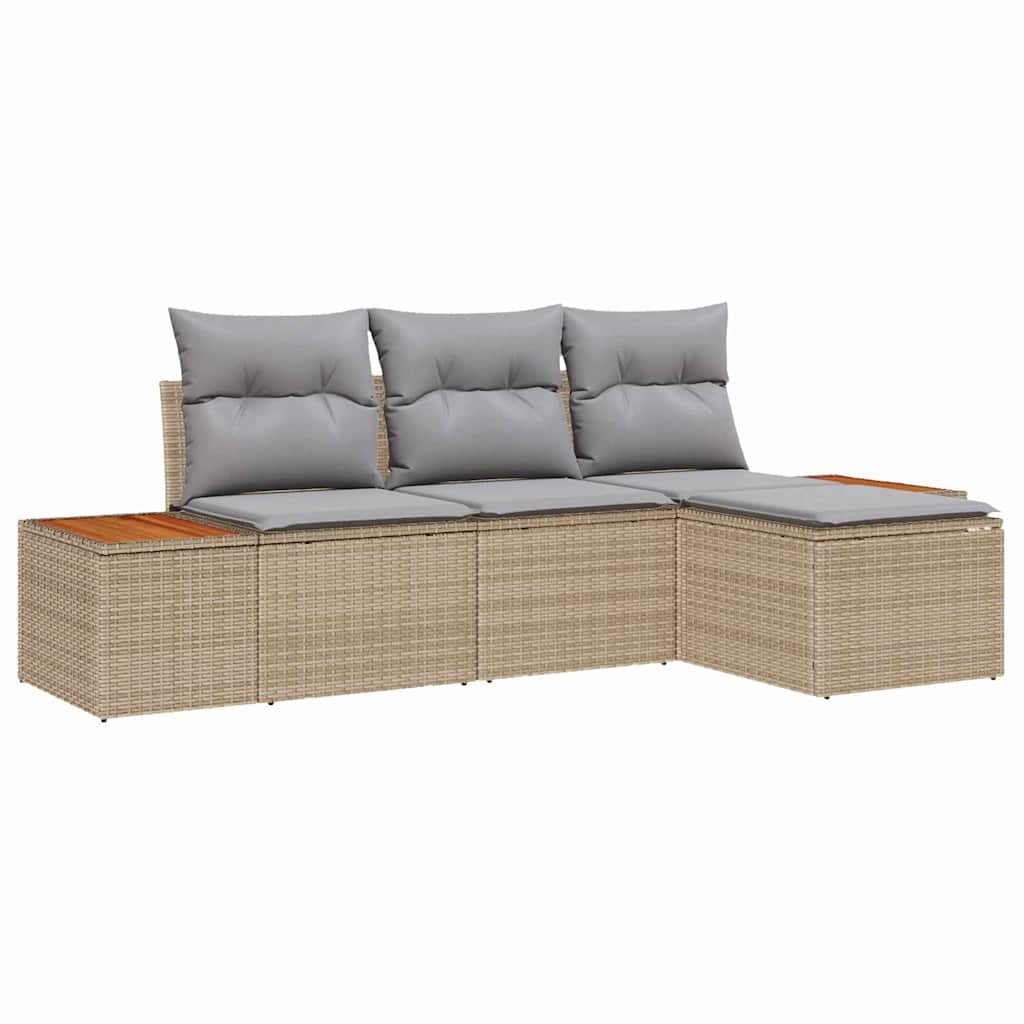 Tuin Sofa Set 4 st Beige en Licht Grijs Poly Rattan