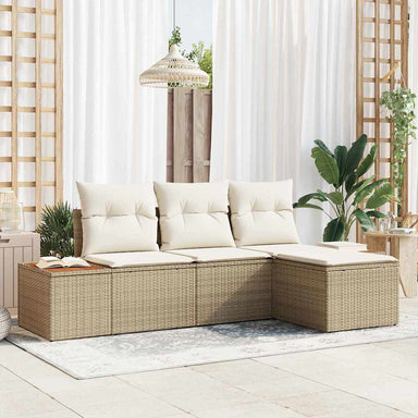Tuin Sofa Set 4 st Beige en Crème Poly Rattan