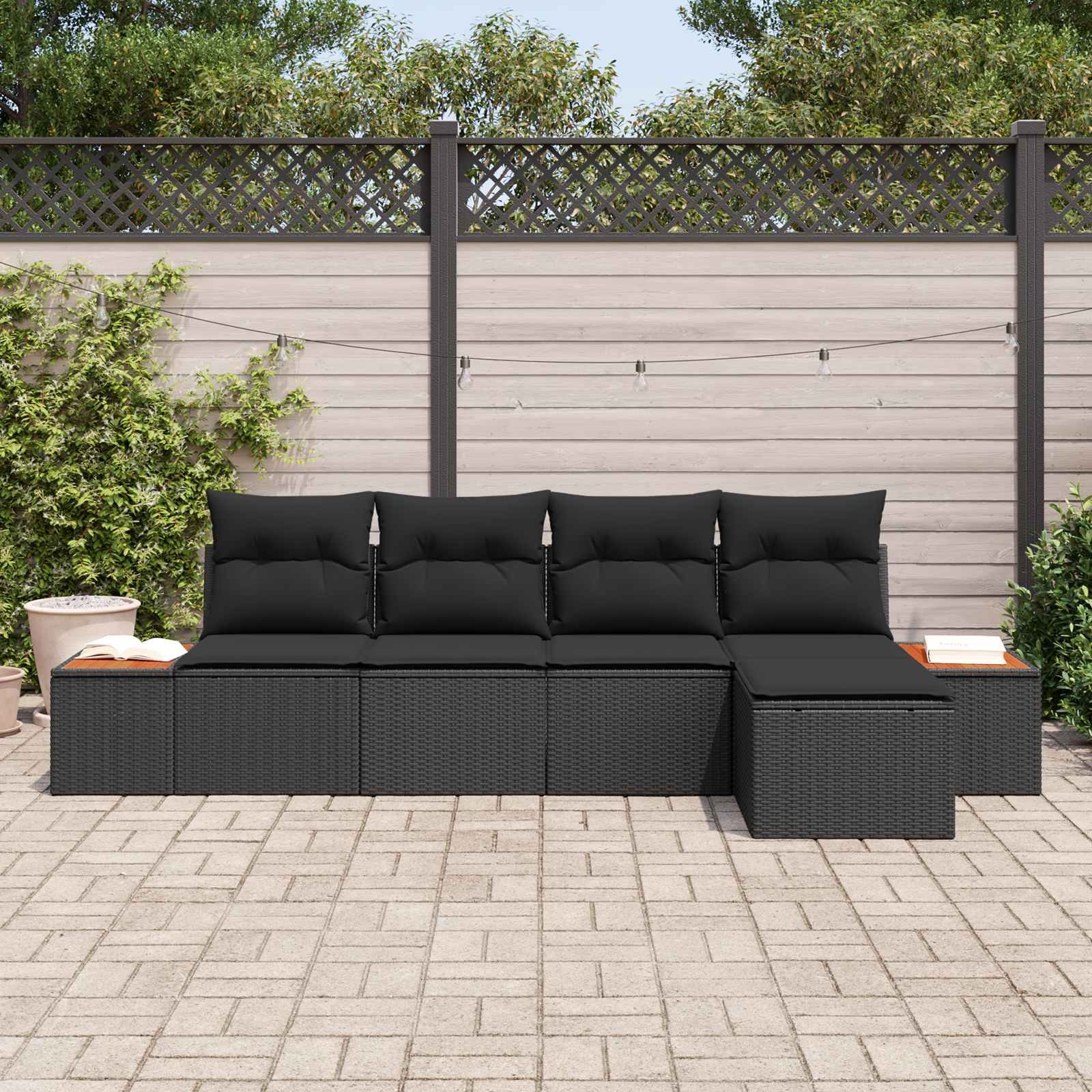 Tuinbankenset 6 st 5-Aantal zitplaatsen Zwart Polyrattan