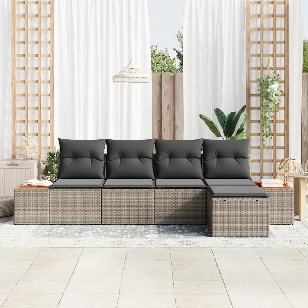 Tuinbankenset 6 st 5-Aantal zitplaatsen Grijs Polyrattan