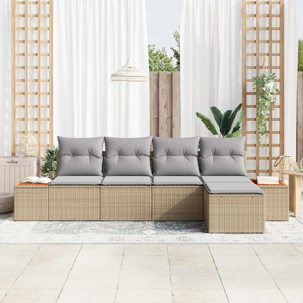 Tuinbankenset 6 st 5-Aantal zitplaatsen Beige en Licht Grijs