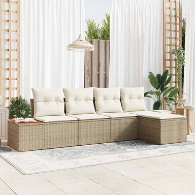 Tuinbankenset met kussen 6 pcs Beige en Crème Polyrattan