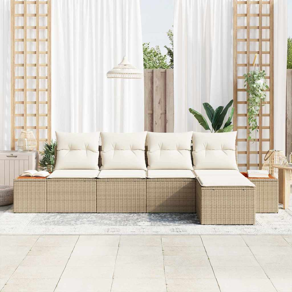 Tuinbankenset met kussen 6 pcs Beige en Crème Polyrattan