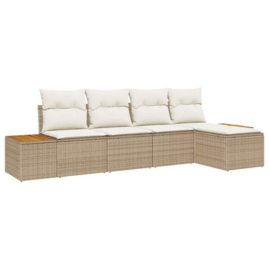Tuinbankenset met kussen 6 pcs Beige en Crème Polyrattan