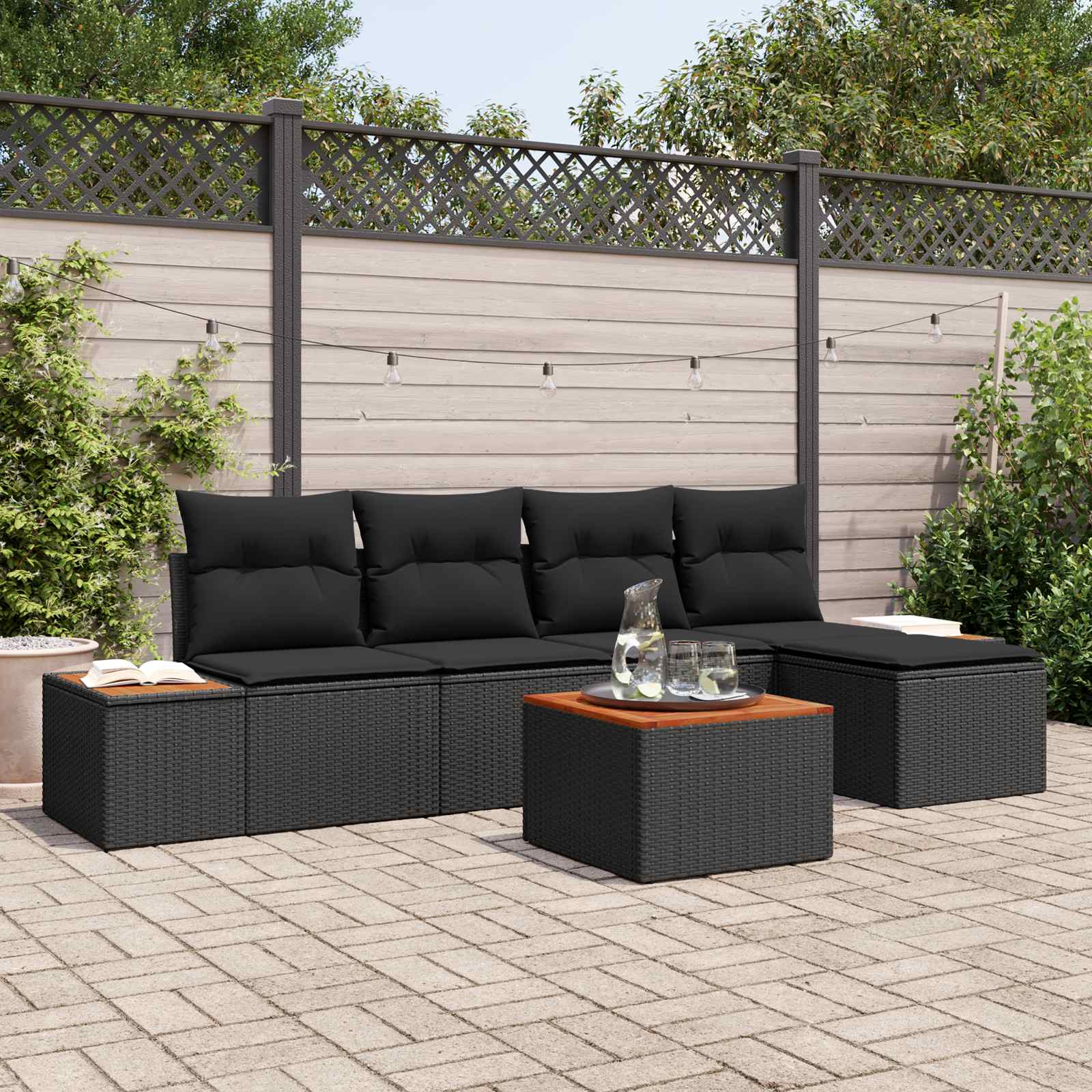 Tuinbankenset 6 st 5-Aantal zitplaatsen Zwart Polyrattan