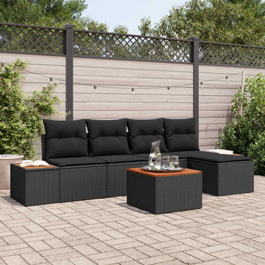 Tuinbankenset 6 st 5-Aantal zitplaatsen Zwart Polyrattan