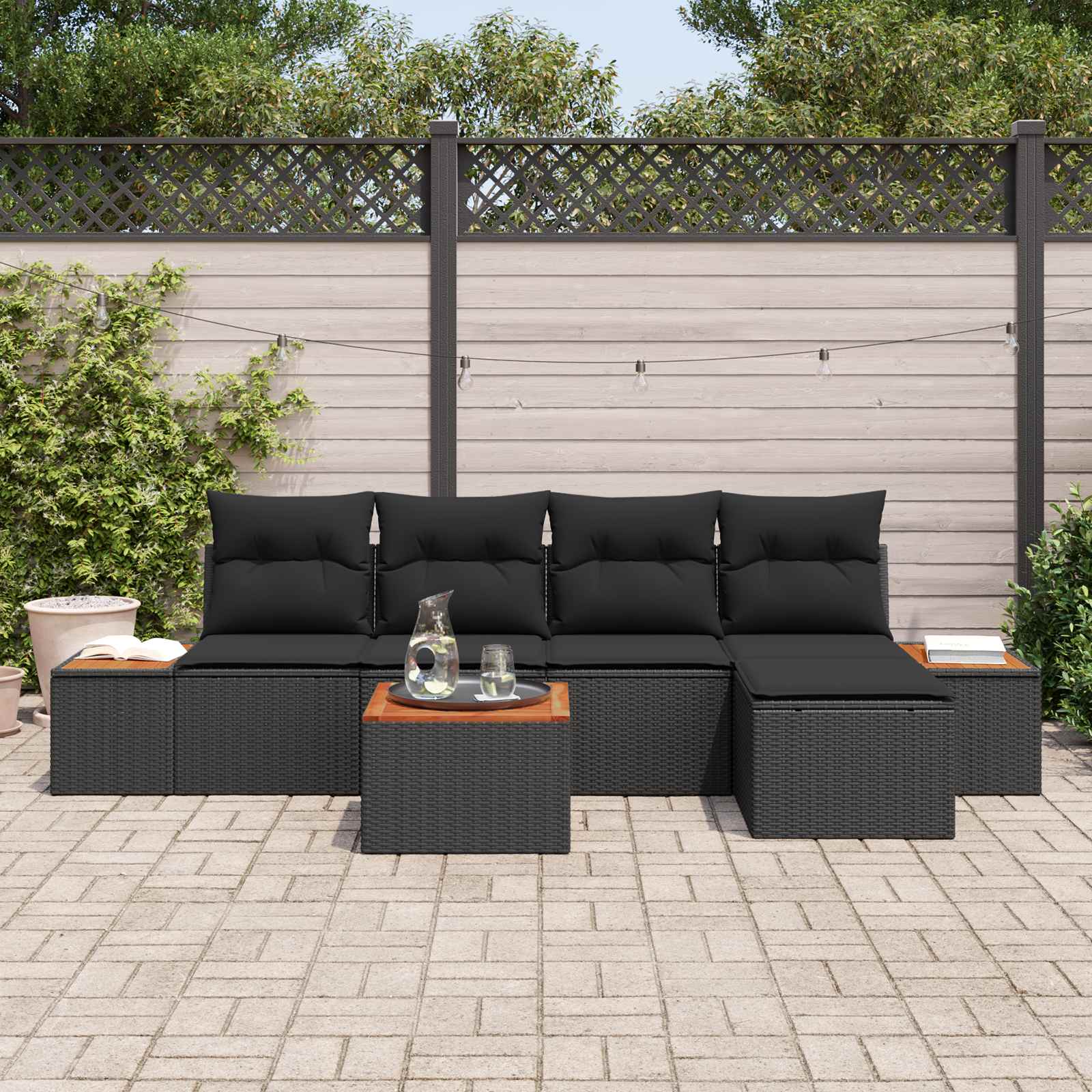 Tuinbankenset 6 st 5-Aantal zitplaatsen Zwart Polyrattan