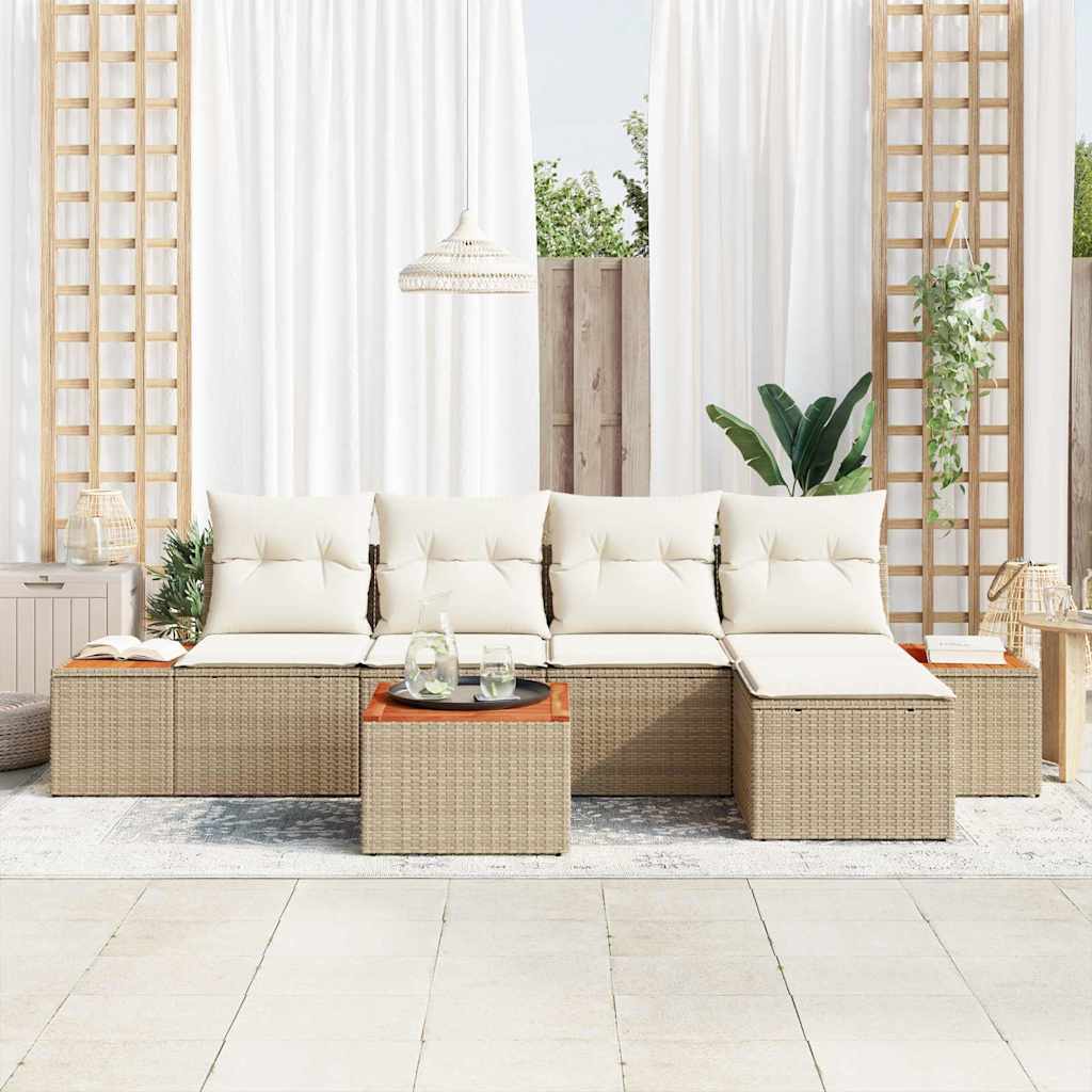 Tuinbankenset met kussen 6 pcs Beige en Crème Polyrattan
