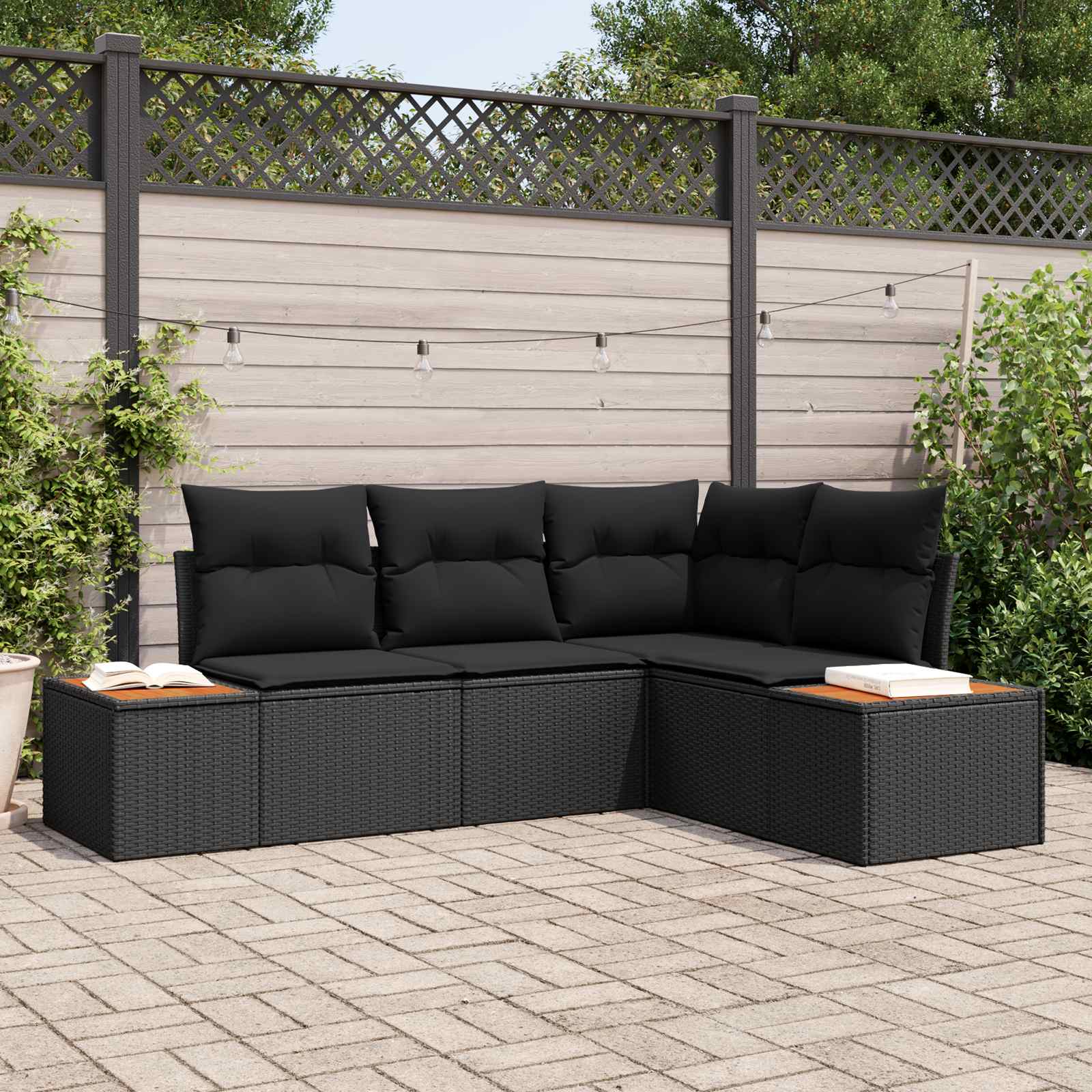 Tuinbankenset 4 st 4-Aantal zitplaatsen Zwart Polyrattan