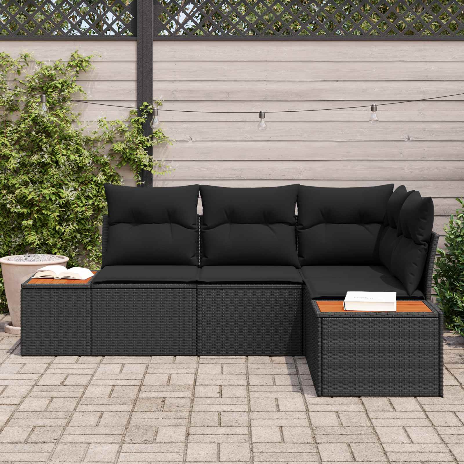 Tuinbankenset 4 st 4-Aantal zitplaatsen Zwart Polyrattan