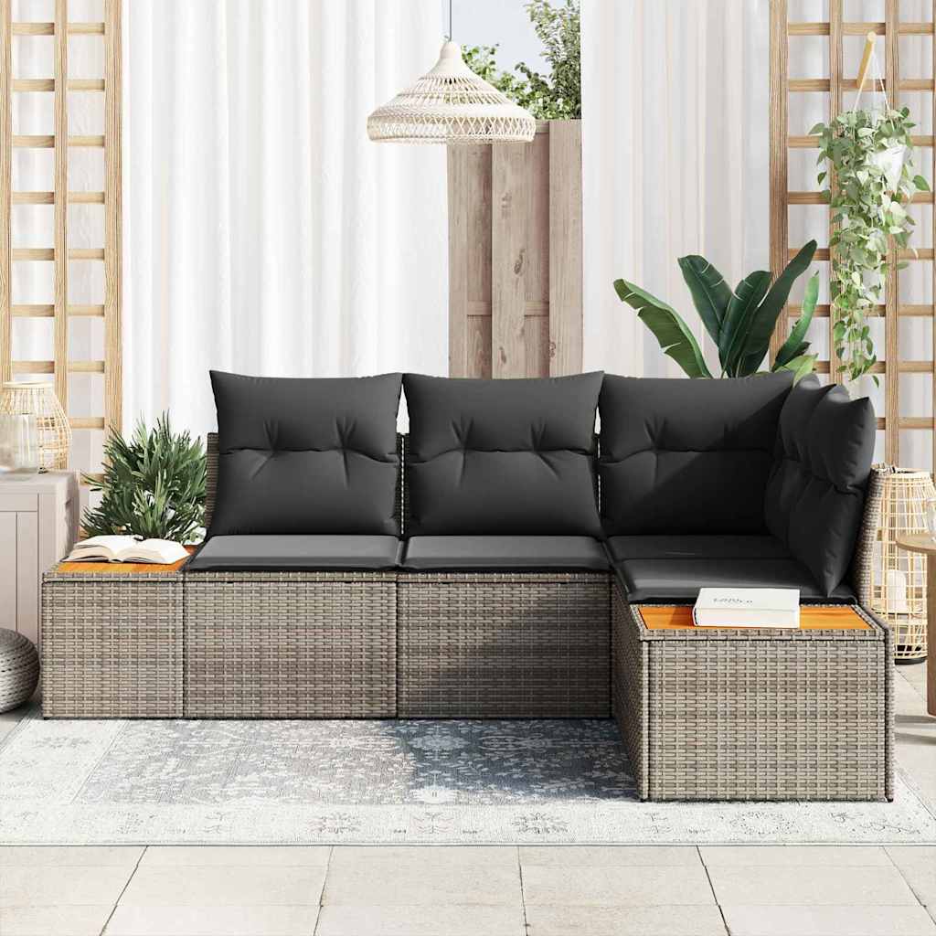 Tuinbankenset 4 st 4-Aantal zitplaatsen Grijs Polyrattan