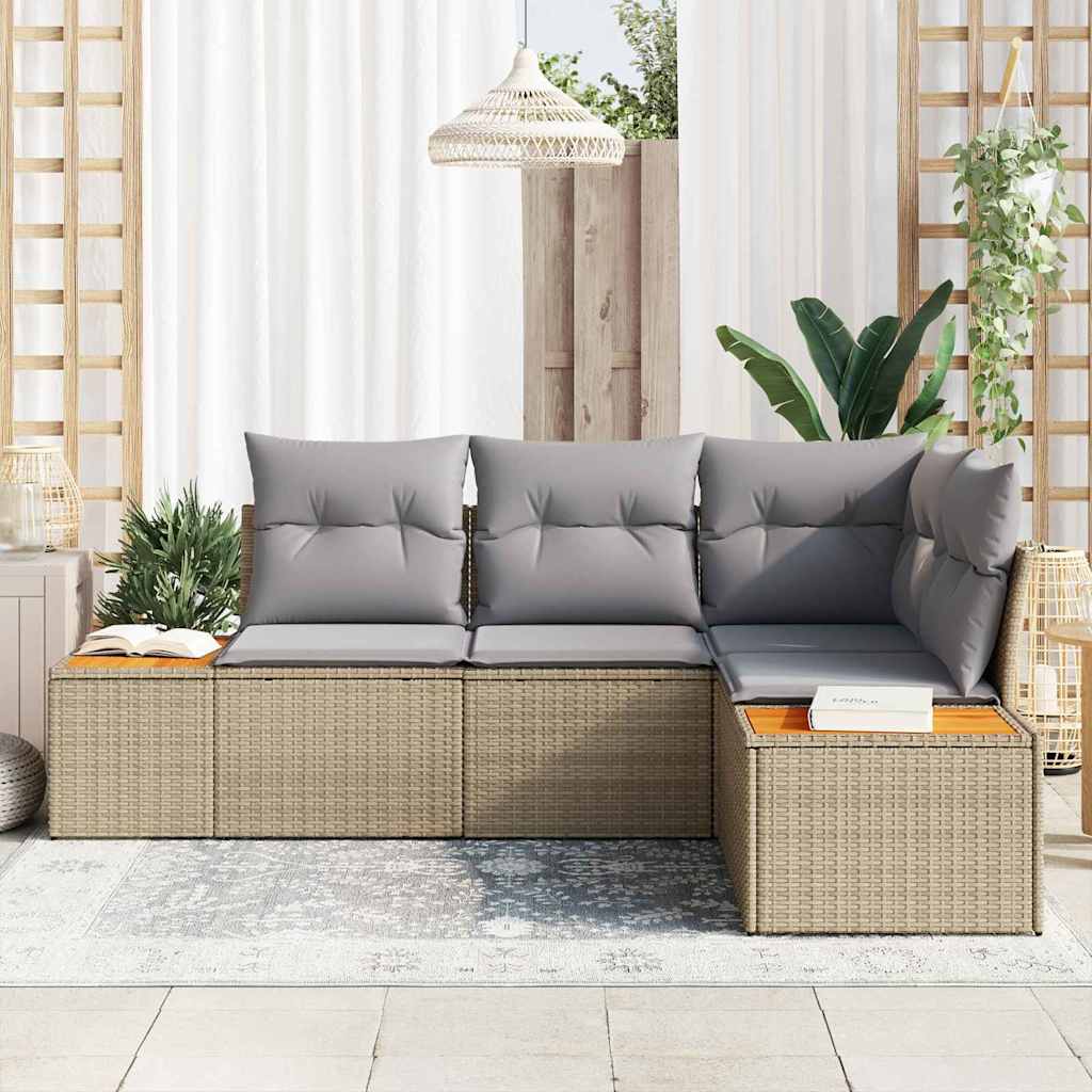 Tuinbankenset 4 st 4-Aantal zitplaatsen Beige en Licht Grijs