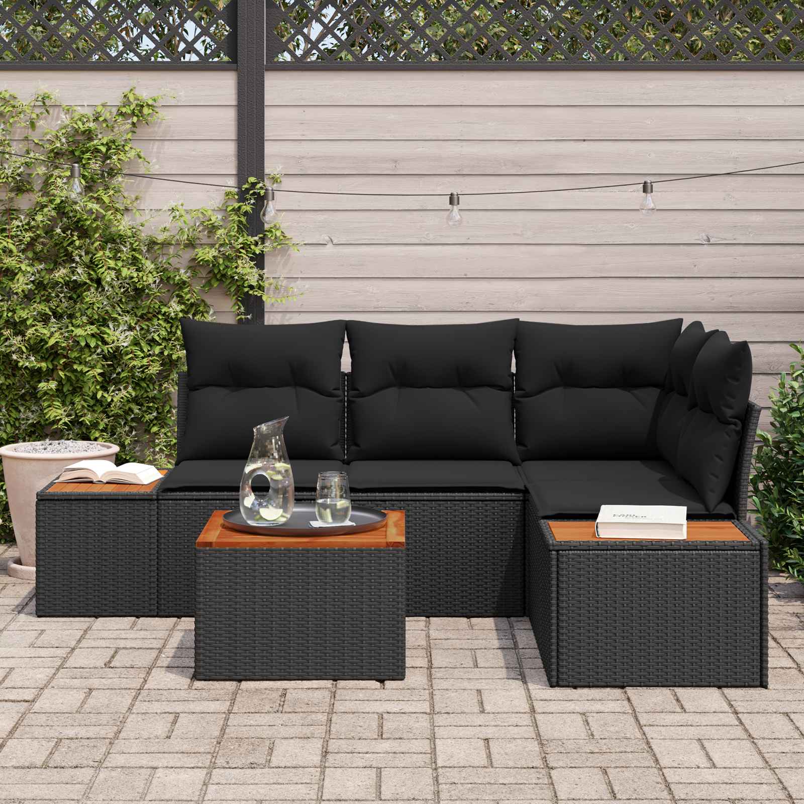 Tuinbankenset 4 st 4-Aantal zitplaatsen Zwart Polyrattan