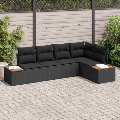 Tuin Sofa Set 5 st 5-Aantal zitplaatsen Zwart Poly riet