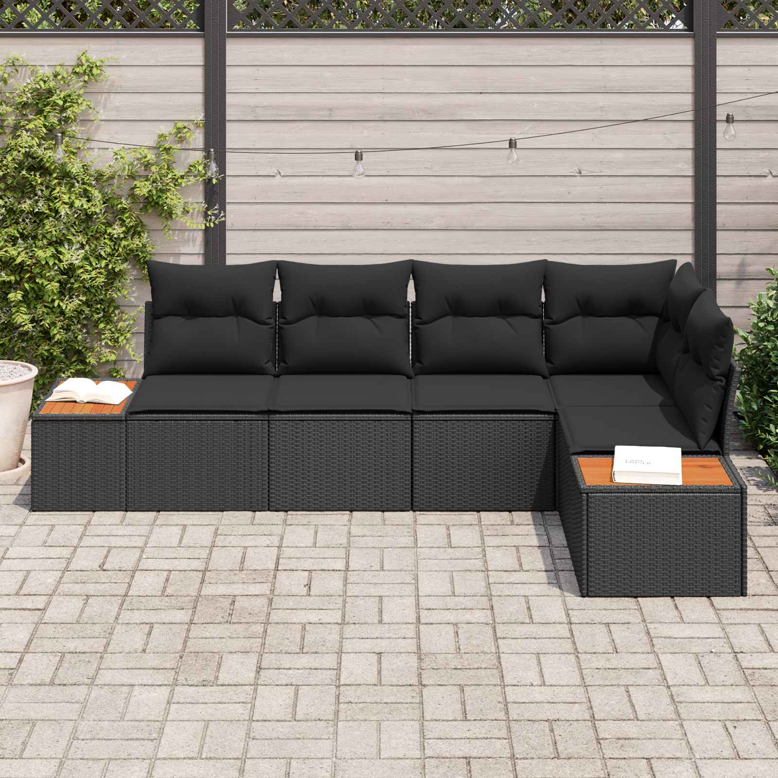 Tuin Sofa Set 5 st 5-Aantal zitplaatsen Zwart Poly riet