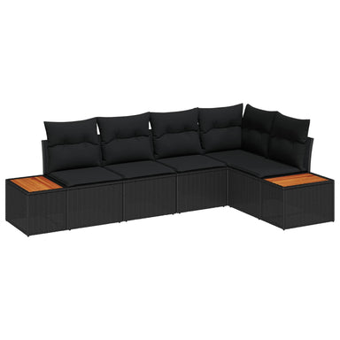 Tuin Sofa Set 5 st 5-Aantal zitplaatsen Zwart Poly riet