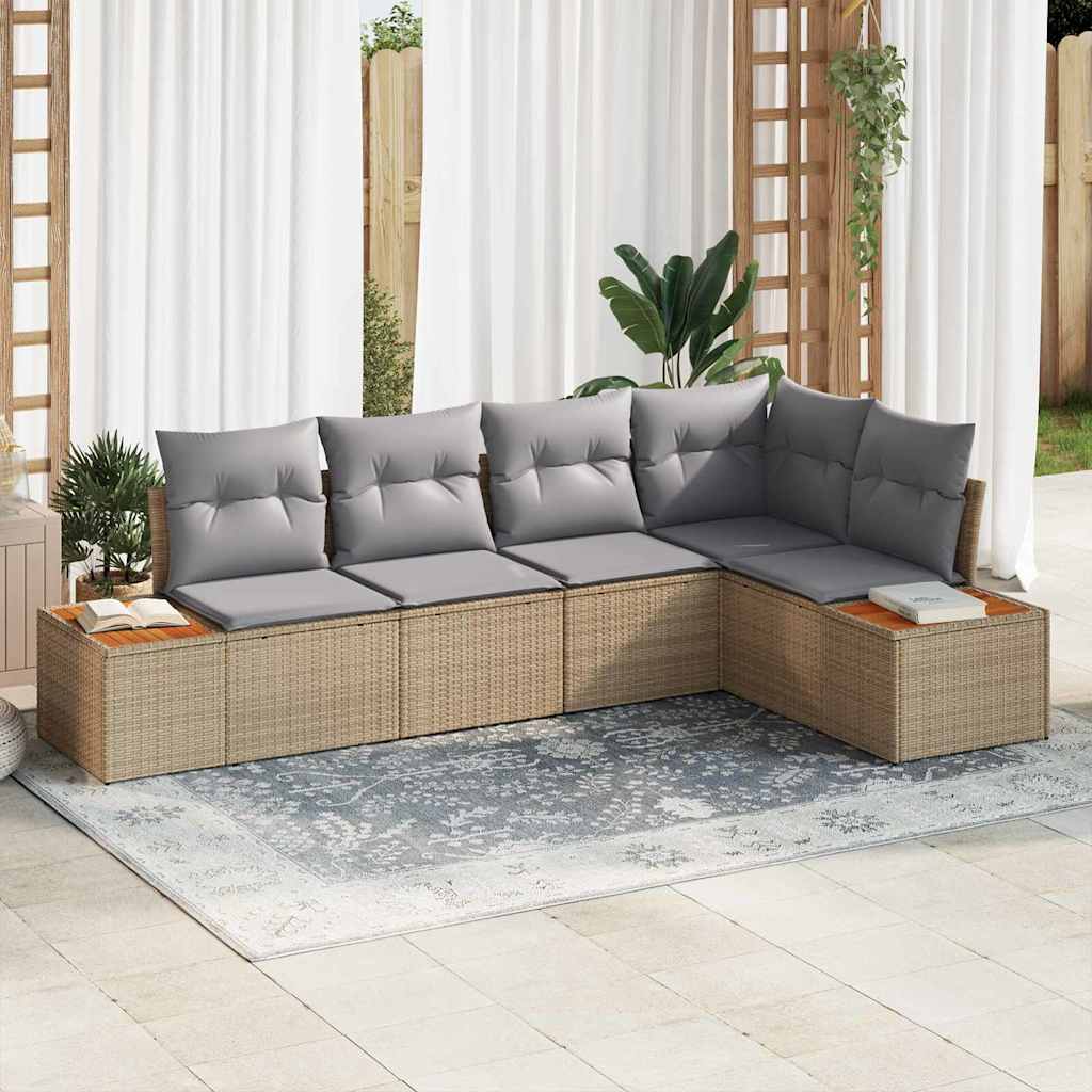 Tuin Sofa Set 5 st 5-Aantal zitplaatsen beige en lichtgrijs