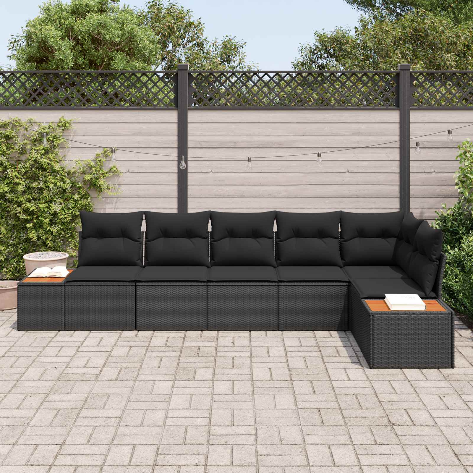 Tuinbankenset 6 st 6-Aantal zitplaatsen Zwart Polyrattan