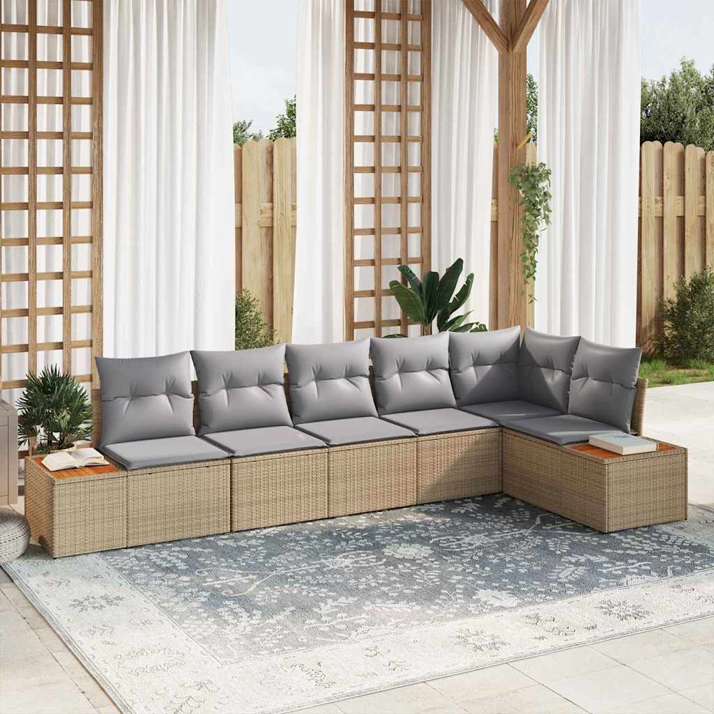 Tuinbankenset 6 st 6-Aantal zitplaatsen Beige en Licht Grijs