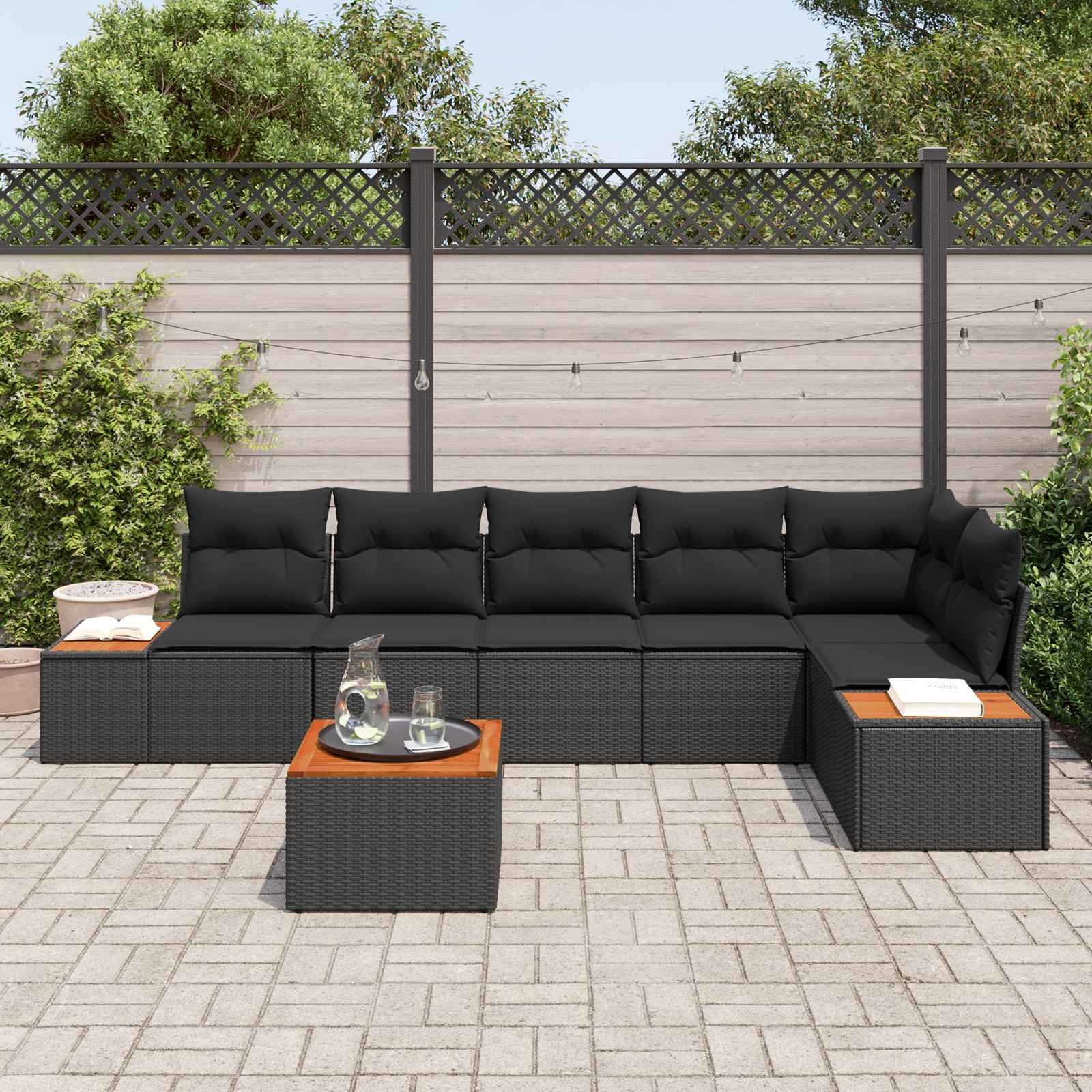 Tuinbankenset 6 st 6-Aantal zitplaatsen Zwart Polyrattan