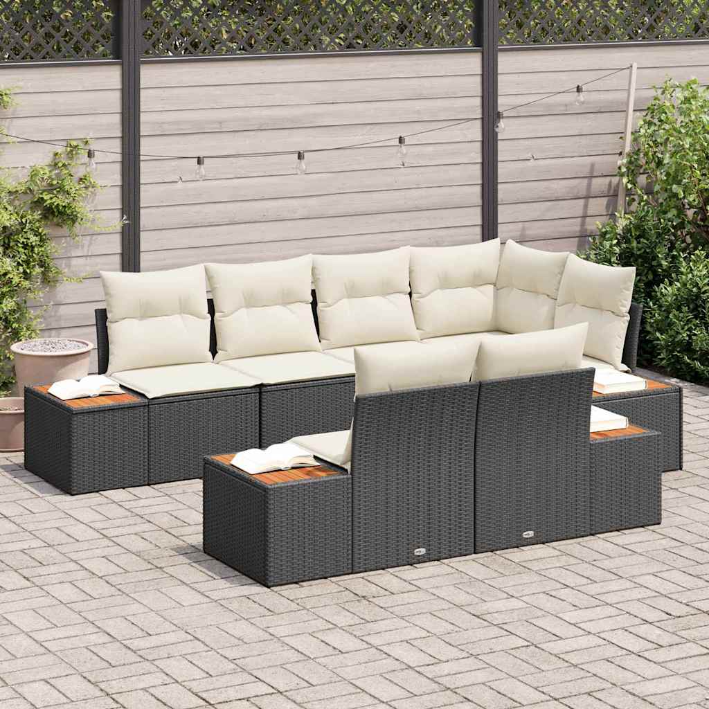 Tuinbankenset 7 st 7-Aantal zitplaatsen Zwart en Crème