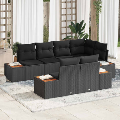 Tuinbankenset 7 st 7-Aantal zitplaatsen Zwart Polyrattan