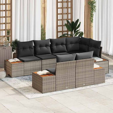 Tuinbankenset 7 st 7-Aantal zitplaatsen Grijs Polyrattan