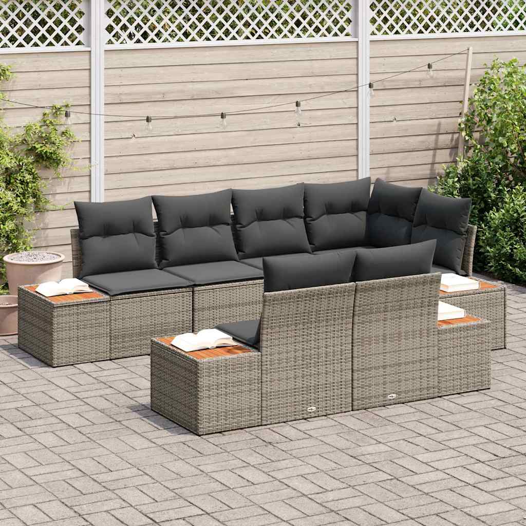 Tuinbankenset 7 st 7-Aantal zitplaatsen Grijs Polyrattan