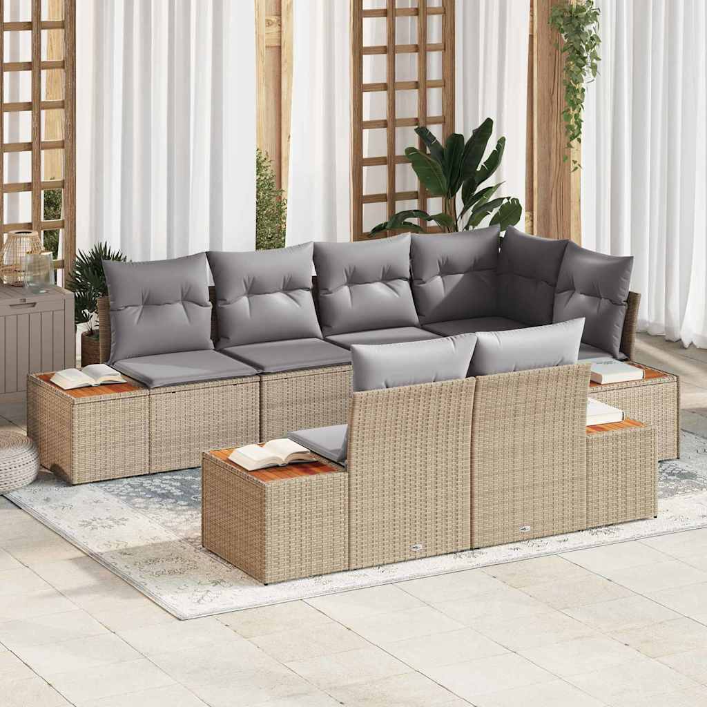 Tuinbankenset 7 st 7-Aantal zitplaatsen Beige en Licht Grijs