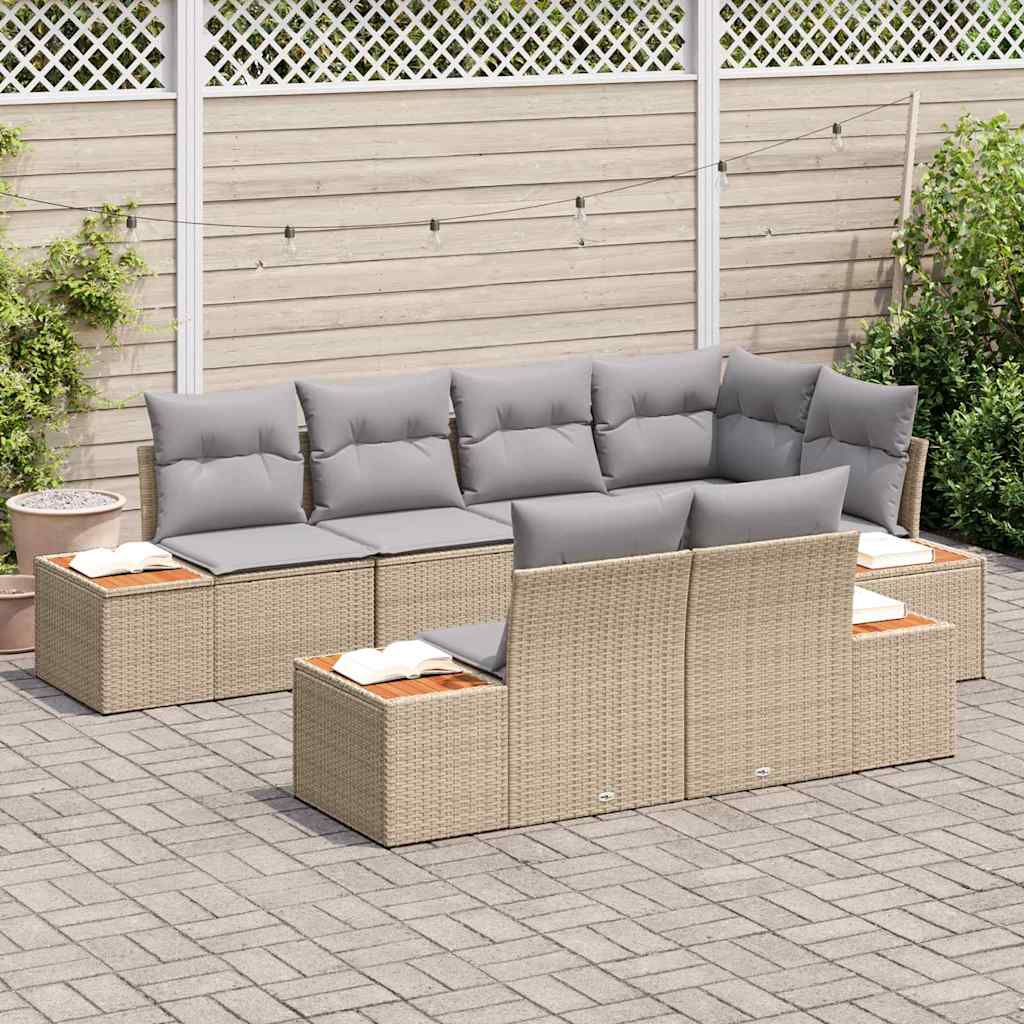 Tuinbankenset 7 st 7-Aantal zitplaatsen Beige en Licht Grijs