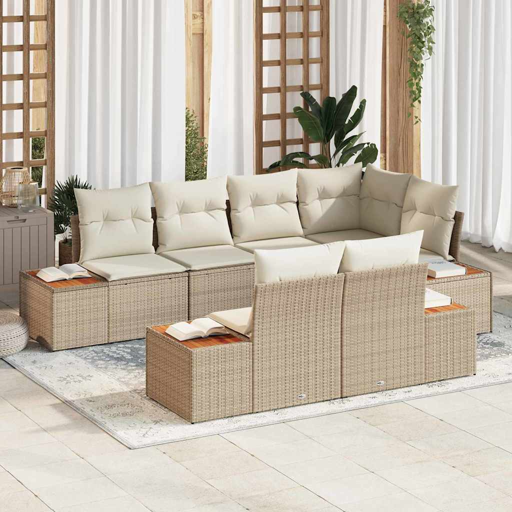 Tuinbankenset 7 st 7-Aantal zitplaatsen Beige en Crème