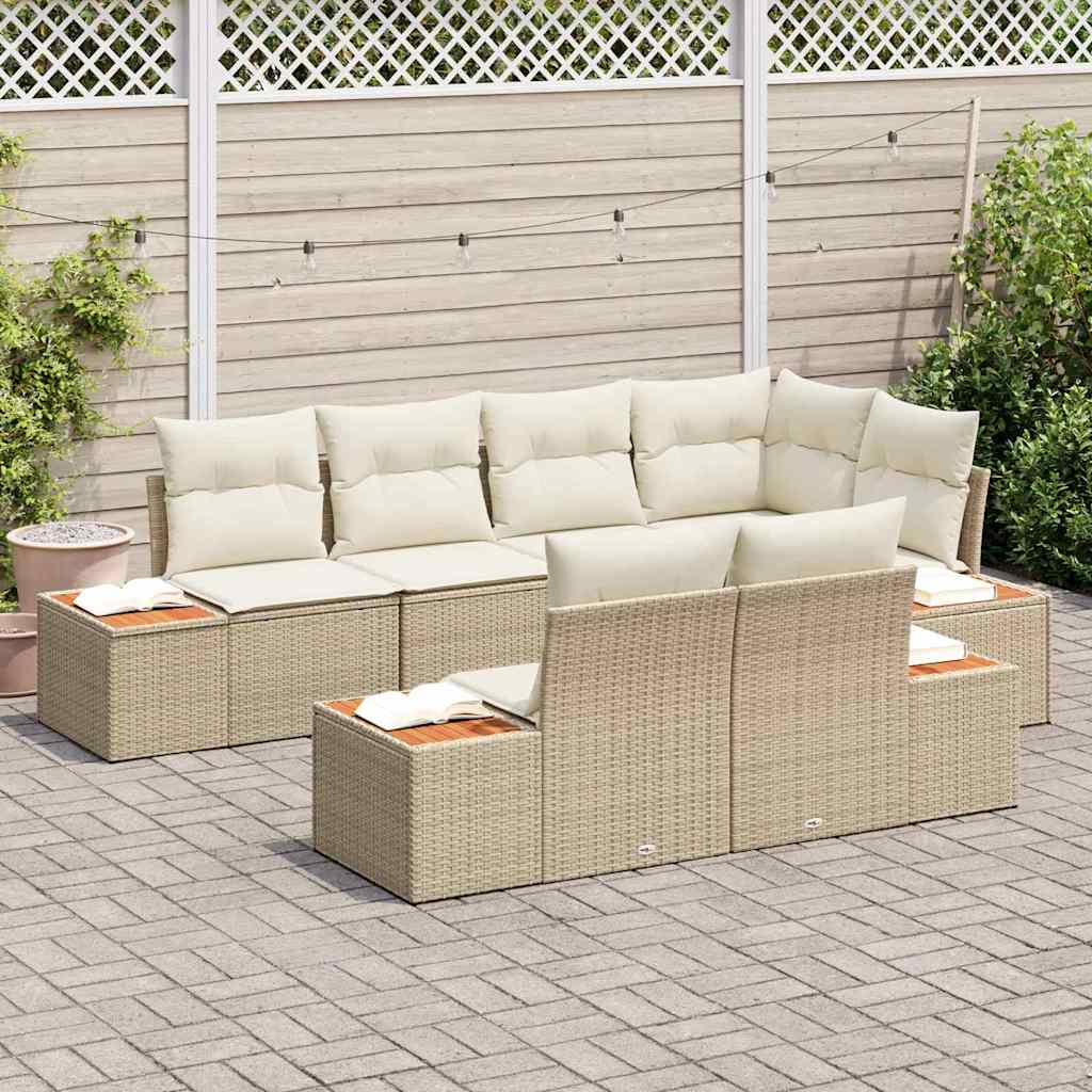Tuinbankenset 7 st 7-Aantal zitplaatsen Beige en Crème